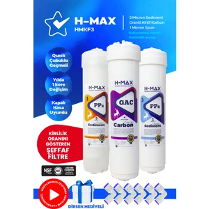 H-MAX Reverse Osmosis System H-Max Kapalı Kasa Su Arıtma Cihazı Filtresi Inline 3lü Filtre Seti
