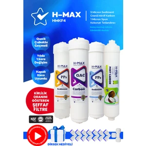 H-MAX Reverse Osmosis System Kapalı Kasa Su Arıtma Cihazı 4'lü Filtre Seti - 0053