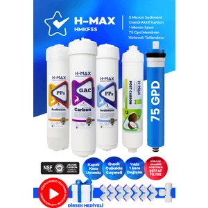 H-MAX Reverse Osmosis System Hanedan Marka Su Arıtma Cihazı Filtresi Kapalı Kasa 5'li Filtre Seti - Membran Filtre - A0055
