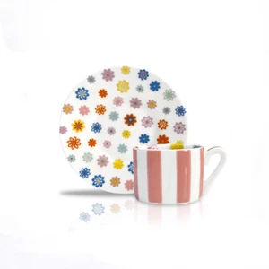 Pembe Çizgili Tek Kişilik Türk Kahvesi Fincanı