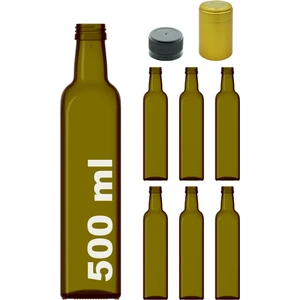 500 cc Yeşil Maraska Kilitli Kapaklı ve Kapüşonlu 500 ml Köşeli Cam Şişe 6 Adet