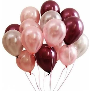 Deniz Party Store Bordo Metalik Rose Gold Gri Balon Set 15 Adet
