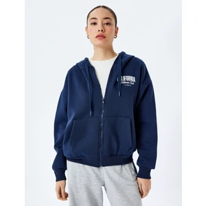 Kapüşonlu Fermuarlı Kolej Baskılı Kanguru Cepli Sweatshirt
