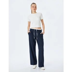 Basic Kısa Kollu Bisiklet Yaka Dokulu Crop Tişört