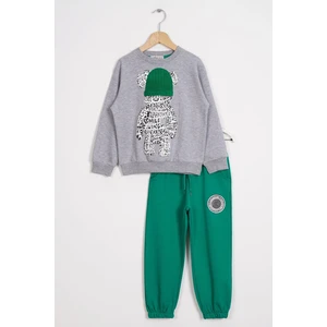 Bisiklet Yaka Uzun Kol Ayı Baskılı Gri Benetton Renk Erkek Çocuk Esofman Takım