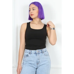Kadın Basic Kare Yaka Likralı Kolsuz Bluz Kalın Askılı Atlet/sıyah/xxl