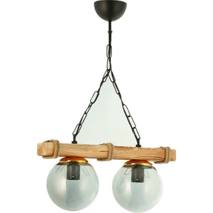 ŞL Şef Light Otantik Ahşap Ikili Füme Glop Camlı Avize