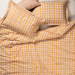 Vıseu Ekoseli Pamuk %100 Pamuk Flanel Nevresim Seti 260x220 Cm Hardal Sarısı