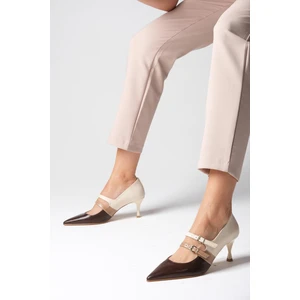 Mio Gusto Amber Kahverengi Çift Bantlı Sivri Burunlu Kadın Topuklu Ayakkabı