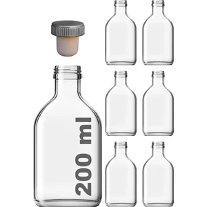 200 cc Cold Brew Şeffaf 200 ml Sızdırmaz Sentetik Mantar Tıpalı Yassı Cam Şişe (Soğuk Kahve) 6 Adet