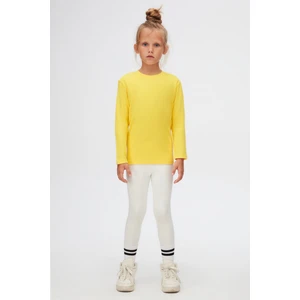 Sarı Basic Unisex Çocuk Kışlık Sıfır Yaka Uzun Kollu Tişört