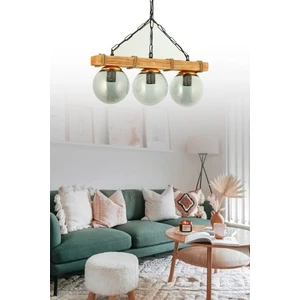 ŞL Şef Light Otantik Ahşap Üçlü Füme Glop Camlı Avize