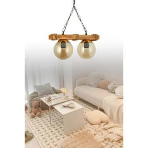 ŞL Şef Light Otantik Ahşap Ikili Sarı Glop Camlı Avize
