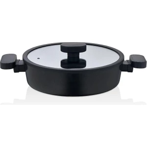28 Cm Basık Silikon Kenarlı Cam Kapak Granit Tencere