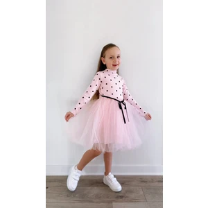 Şirin Şeyler Butiği Linda Kız Bebek Çocuk Elbise Puantiyeli Esnek Likralı Pembe