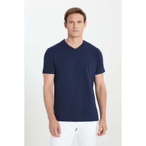 Altınyıldız Classics Erkek Lacivert Slim Fit Dar Kesim %100 Pamuk V Yaka Tişört