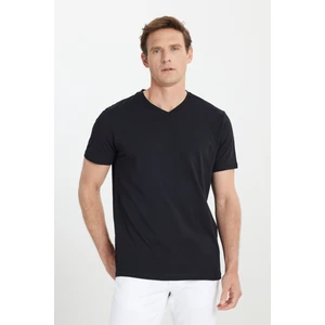 Altınyıldız Classics Erkek Siyah %100 Pamuk Slim Fit Dar Kesim V Yaka Tişört