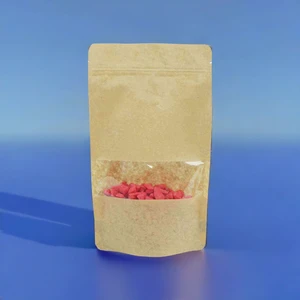 Kraft Pencereli Kilitli Doypack 16 x 27 x 8 ( 50 Adet )