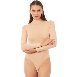 Özkan Underwear 0614 Kadın Penye Likralı Pamuklu Balıkçı Dik Yaka Uzun Kollu Kancalı Çıtçıtlı Örme Body