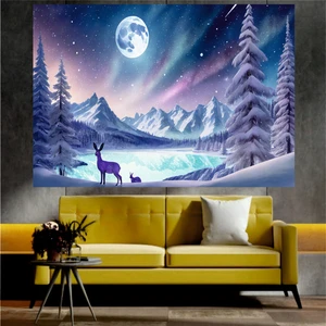 Karlı Dağ ve Ağaç Manzaralı Sanatsal Dekoratif Duvar Tablosu