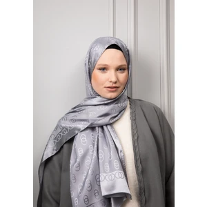 Kamer Scarf Zincir Desen Gri Parlak Jakar Şal