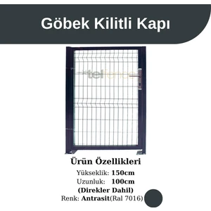 Kanatlı Panel Çit Kapı Göbek Kilitli Antrasit