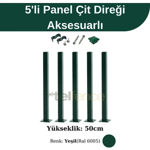 Panel Çit Direği Aksesuarlı Yeşil (5 Adet)
