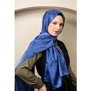 Kamer Scarf Zincir Desen Parlak Jakar Şal Indigo Mavisi