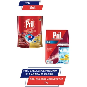 Excellence Premium 5’i 1 Arada 60'lı Kapsül & Pril Bulaşık Makinesi Tuzu 2 kg