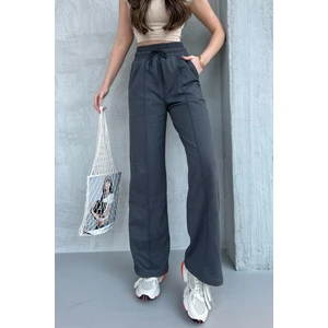 Kadın Mevsimlik Salaş Geniş Paça Yüksek Bel Antrasit Eşofman Altı