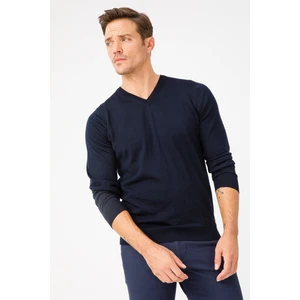 Desen Triko Erkek Basic V Yaka Ince Triko Kazak K.lacivert