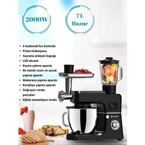 Sm 1511BML LED Ekranlı Kıyma Çekme Aparatlı Blender 7 Litre Stand Mikser Mutfak Şefi