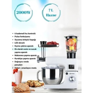 Sm 1511BML LED Ekranlı Kıyma Çekme Aparatlı Blender 7 Litre Stand Mikser Mutfak Şefi
