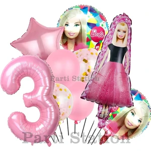 Barbie Konsept 3 Yaş Balon Set Barbie Tema Doğum Günü Folyo Balon Set