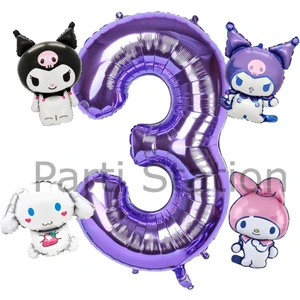 Kuromi 3 Yaş Mini Mor Balon Set Kuromi Mymelody Cinnamonroll Konsept Doğum Günü Balon Set