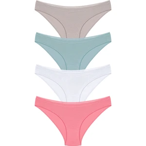 4 Adet Dantel Işlemeli Bikini Külot Mint, Bej, Beyaz, Somon
