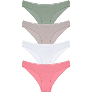 4 Adet Dantel Işlemeli Bikini Külot Mint, Bej, Beyaz, Somon