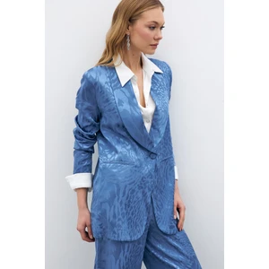 Desenli Saten Ceket - İndigo