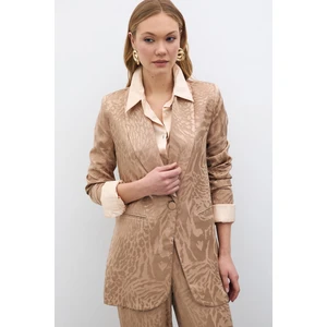 Desenli Saten Ceket - Vizon