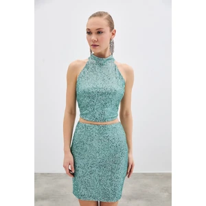 Kolsuz Payetli Bluz - Mint