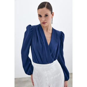 Kruvaze Vatkalı Bodysuit - Lacivert