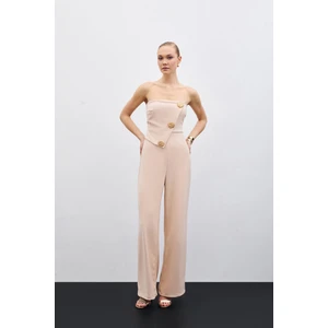 Aksesuarlı Straplez Tulum - Bej