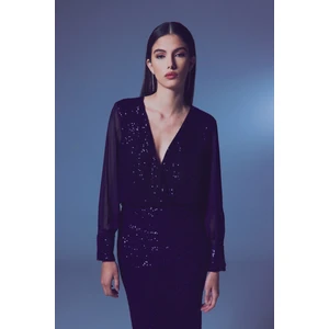 Şifon Kol Bodysuit Bluz - Lacivert