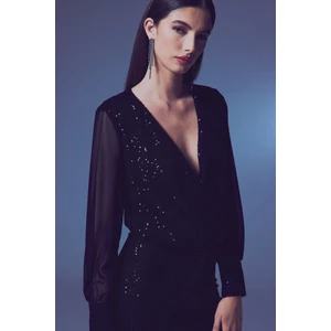 Şifon Kol Bodysuit Bluz - Siyah