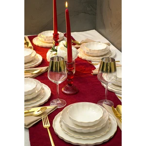 Farika Porselen Habbe Gerçek Altın Yaldız 24 Parça 6 Kişilik Porselen Yemek Takımı Kırık Beyaz