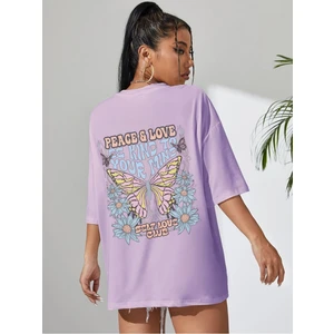Kadın Peace And Love Baskılı Oversize T-Shirt