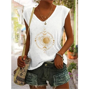 Kadın V Yaka Kolsuz Oversize Salas Boyfriend T-Shirt