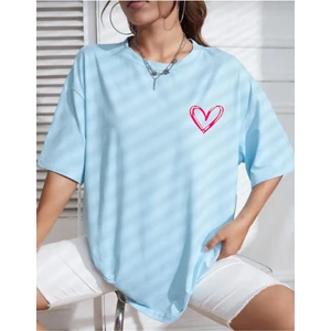 Kadın Tiny Heart Baskılı Kadın Oversize Salas T-Shirt