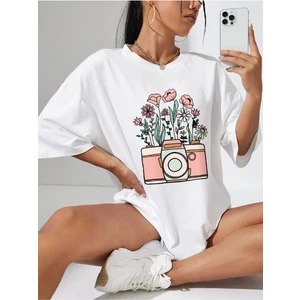 Fotoğraf Makinası Baskılı Oversize T-Shirt Salaş Boyfirend