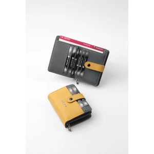 Cengiz Pakel Cengiz Pakel Kadın Mini Boy Çıt Çıt Detaylı Cüzdan – 65315M - Hardal/gri